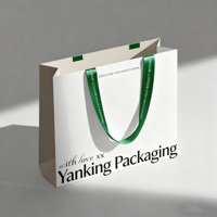 Ruban personnalisé de luxe recyclable en papier d'art laminé mat gaufré avec logo doré et poignée Flexiloop