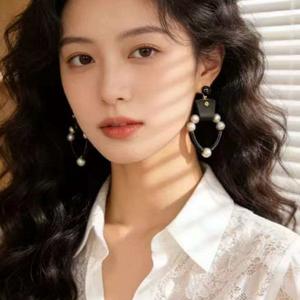 Pendientes Redondos Geométricos de Latón con Perlas Negras de Imitación, Joyería Vintage para Mujer, para Fiestas - Product Image 2