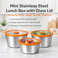 Lot de mini boîtes bento avec couvercle en verre, ensemble d'ustensiles de cuisine en acier inoxydable pour le stockage alimentaire à la maison et au bureau