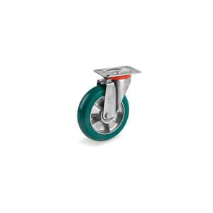 TELLURE ROTA - 628703 TR Roll' roues en polyuréthane avec profil rond ergonomique, centre en aluminium, support standard pivotant - Product Image 1