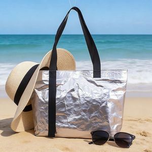 Reusable Silver Tyvek Dupont Double Handles Tear Resistant Shopping & <b>Gift</b> Bag - Product Image 4
