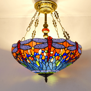 <span class=keywords><strong>Lampe</strong></span> à suspension en verre teinté <span class=keywords><strong>Tiffany</strong></span> <span class=keywords><strong>libellule</strong></span> de 18 pouces style vintage pour restaurant, bar, club ou chambre à coucher - Product Image 3