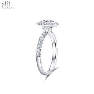 Bague de mariage pour femme en or blanc massif 18 carats de haute qualité, sertie d'un halo de diamants naturels véritables, sans pierre centrale, semi-monture. - Product Image 4