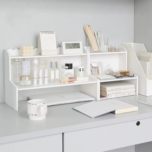Double Layer <b>Desktop</b> <b>Shelf</b> 2 Tier Standing Type Office Organizer For Stationery Books Cosmetics Dormitory Office Use - Product Image 2