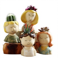 Pot Sukulen Keramik Desain Figurine Lucu Gaya Korea Lukisan Tangan Bernapas Tahan Korosi Pot Bunga Kreatif