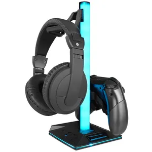 VCOM 7 Color LED Light Headphone Stand Desktop RGB Gaming Headset Holder with USB C 5W Charge Port