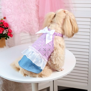 Cute and refreshing pet <b>dress</b> for <b>weddings</b>, purple bow-adorned <b>dog</b> <b>dress</b>, summer breathable pet <b>dress</b>. - Product Image 1