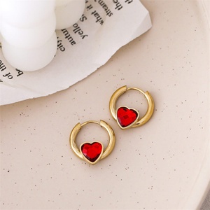 Tarnish Free Stainless Steel Hoop <b>Earring</b> Gold Plated Heart Zircon Charm <b>Earring</b> - Product Image 4