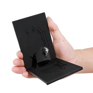 Boîte à Bague Haut de Gamme Luxe Léger Noire Rouge en Papier Tactile Vide pour Homme et Femme, Conteneur à Bague de Demande en Mariage, Boîte à Bijoux - Product Image 5