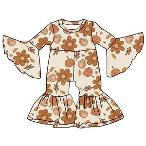 Custom Print Plus Size Knitted Cotton/Bamboo Breathable Eco-Friendly Quick Dry Long <b>Bell</b> Sleeves Girls' Jumpsuits - Product Image 2