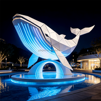 Lampe Sculpturale LED en Forme de Baleine Géométrique en Acier Inoxydable 304, Étanche IP65, Thème Océan, Lumière de Paysage Aquatique, Télécommande