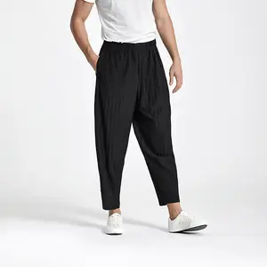 Mode plissé pantalons décontractés hommes confortable lettre style plissé taille élastique all-match pantalon slim