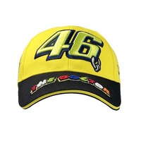 Casquette de baseball jaune premium style course avec broderie 3D numéro 46, motif arc-en-ciel soleil lune, chapeau pour fan de moto, ajustable