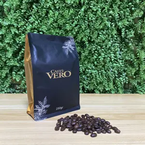 At pack válvula para café, embalagens de café pretas foscas 250g fundo plano para loja de café