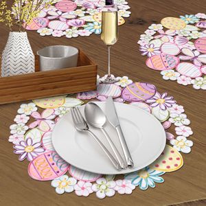 DAMAI Easter Decoration Cutwork Embroidered Spring Flowery Floral Eggs Dresser Scarf for Home Spring Holiday Tabletop Decoration - Product Image 1