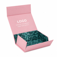 Boîte cadeau magnétique pliable rose avec logo personnalisé, impression marbrée à l'intérieur, emballage en papier rigide de luxe pour cadeaux de beauté