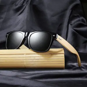 Gafas de sol clásicas de madera de bambú para hombre y mujer, lentes de sol polarizadas cuadradas con logotipo personalizado para conducir y pescar