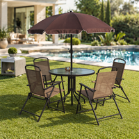 Ensemble de salle à manger d'extérieur moderne très vendu avec 6 chaises pliantes, table rectangulaire et parasol