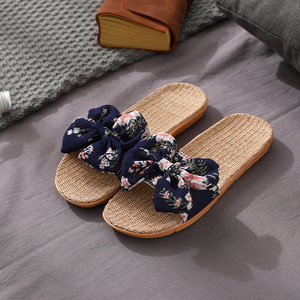 Linen slippers for Women Summer Home Indoor and Outdoor Home Floor Non-slip Cute <strong>Bow</strong> <strong>Sandals</strong> - Product Image 5