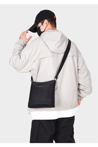 Men's <b>Black</b> Messenger <b>Bag</b> Nylon Material Waterproof Zipper Closure Embossed Logo All Seasons Daily Use <b>Small</b> Size - Product Image 6