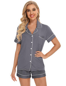 Pantaloncini di alta qualità Set pigiama tinta unita bianco grigio nero notte 2 pezzo manica corta morbido pigiama Set - Product Image 2