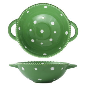 Bol créatif à pois perlés à double anse, style Instagram, en céramique sous glaçure, idéal pour la maison, les salades de fruits et les accompagnements. - Product Image 1
