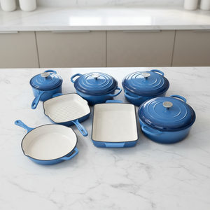 Ensemble de 11 casseroles et poêles <span class=keywords><strong>en</strong></span> <span class=keywords><strong>fonte</strong></span> émaillée pour la cuisson et la friture, pour une utilisation à domicile <span class=keywords><strong>sur</strong></span> gaz, <span class=keywords><strong>induction</strong></span> ou four - Product Image 5