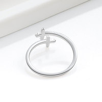 Élégante Bague Ouverte en Argent Sterling S925, Bijou Fin, Croix, Zircon Taille Ovale, Réglable, Style Européen, pour Femme, Vente en Gros pour Fêtes
