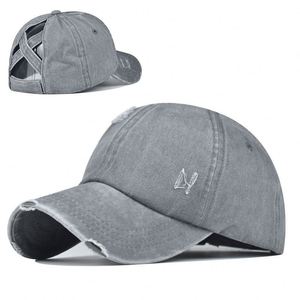 Wholesale Cotton Soft Dad Hat Custom Embroidery Logo Washed Vintage Ponytail Baseball Cap Hats - Product Image 3