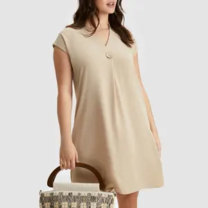 Plus Size Women's Summer Short Sleeve Dresses Loose Linen Cotton Formal Basic Button Plain Women's Casual Midi Dress