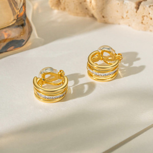 C Shaped Gold <b>Stud</b> <b>Earrings</b> With <b>Crystal</b> Inlay For Women Anniversary Jewelry - Product Image 1