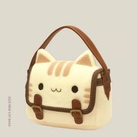 귀여운 고양이 봉제 인형 빨간색 만화 캐릭터 여성용 친환경 면 지퍼 크로스백 패션 메신저 백 폴리에스터 안감 데일리백