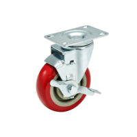 Roue pivotante robuste de 4 pouces en PP rouge avec roulement à billes, résistante à l'usure, avec double frein et fixation sur plaque pivotante