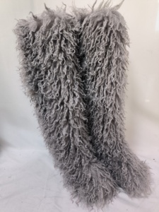 Outono Inverno Pele Do Punk Na Moda Fofo Fuzzy Faux Longo Joelho-alta Botas De Pele Mongol Tamanho Grande Imitação De Neve De Lã Botas - Product Image 3