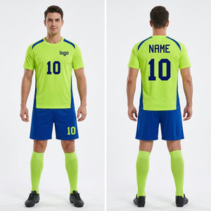 ชุดฟุตบอลชายสีเขียวน้ำเงินเสื้อแขนสั้นกางเกงขาสั้นหมายเลข 10 ระบายอากาศได้ดี แห้งเร็ว ทรงสปอร์ต เหมาะกับทุกฤดูกาล - Product Image 1