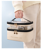 Sacs cosmétiques à fermeture éclair en PU PVC à double couche, grande capacité, étui pour femmes, sac imperméable, pochette quotidienne, logo personnalisé, sac de maquillage