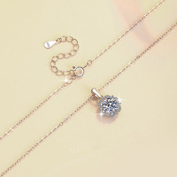 Colar Solitário de Moissanite Redondo 1CT, Cor D, VVS, Banhado a Ródio, Prata Esterlina 925, Luxuoso
