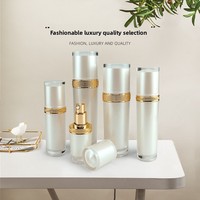 Botol Semprot Toner Lotion Silinder Lurus Berujung Emas Akrilik Berkualitas Tinggi, Pompa Tekan, Wadah Kosong untuk Kosmetik