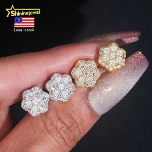 USA Lokale Voorraad Pass Diamond Tester Ronde Diamant 925 Zilver Cluster 9.2mm Iced Out VVS Moissanite Sieraden Hip Hop Stud Oorbellen - Product Image 1