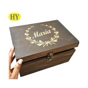 Andmade-caja de fotos grabada de madera, recuerdo de aniversario de boda, tarjeta de madera para recepción