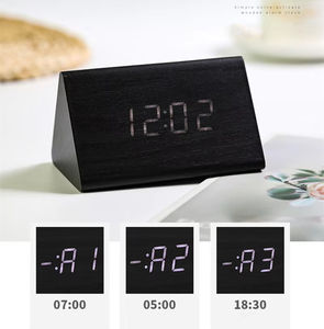 Reloj Despertador LED de Madera Moderno al por Mayor, Triangular, Multifunción, con Termómetro y Calendario para Dormitorio, Control de Sonido y Luz - Product Image 3
