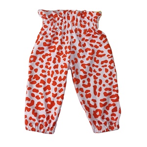 Wholesale Red Leopard Print Knitted Waterproof Breathable Long Leg <b>Kid</b> Pants Ruffle Hem <b>Flared</b> Baby Girl Bell Pant - Product Image 1