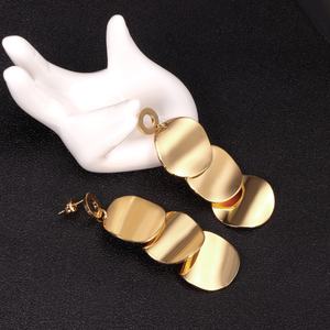 <b>Fashion</b> Stainless Steel Jewelry <b>Earrings</b> Round Shape Gold Plated Long <b>Drop</b> <b>Earrings</b> for Women Jewelry - Product Image 4