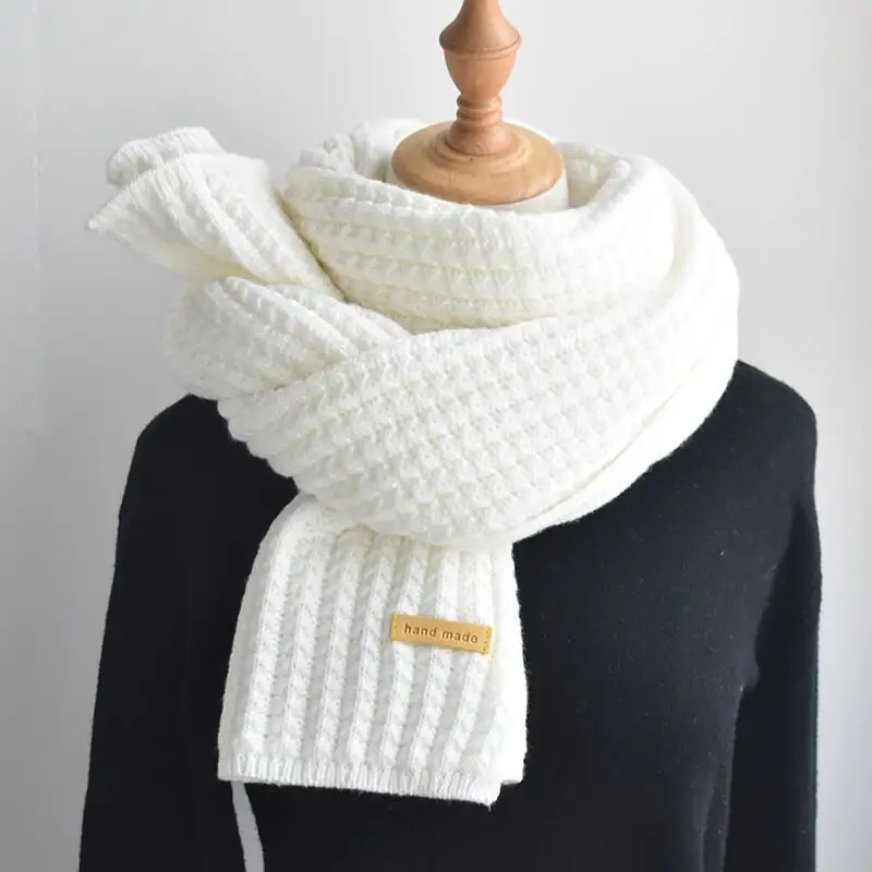 Foulard d'hiver INS pour femmes, petit châle de couleur unie en laine tricotée chaude en acrylique