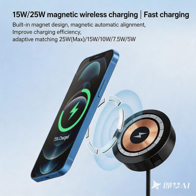 Must-Have 25W Qi2 Magnetic Hidden Wireless Charger 60mm Recessed Desk Power Grommet Charging Module for Smart Home Office Tech