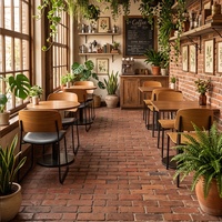 Tables et chaises rétro esthétiques, meubles aux tons vintage chaleureux pour les cafés et boulangeries de loisirs