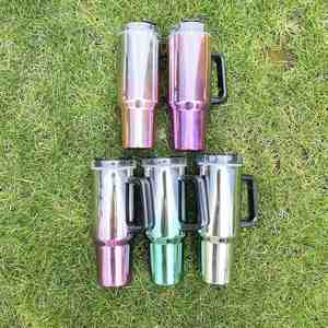 40OZ Stainless Steel New Trending Sublimation Blanks Gradeint <b>Magic</b> Mirror Handle Tumbler for Hot Press Printing - Product Image 1