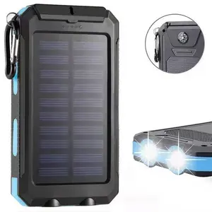 OEM ODM便携式户外防水10000毫安大容量移动电源，带发光二极管太阳能电池板双USB太阳能移动电源