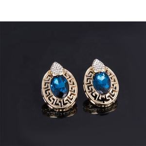 여성 패션 쥬얼리 세트 럭셔리 사우디 18K 골드 도금 인도 빅 블루 크리스탈 웨딩 아프리카 성명 신부 쥬얼리 세트 - Product Image 5