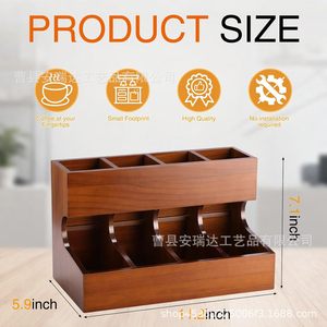 Boîte de rangement en bois pour capsules de café avec tiroir coulissant, organiseur de bureau pour dosettes Nespresso et sachets de thé - Product Image 5